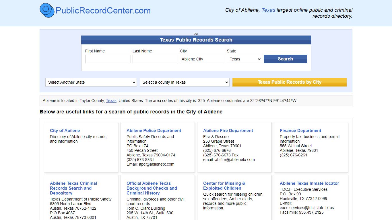 Abilene, Texas Public Records and Criminal Background Check